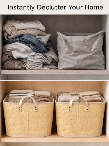 Image of BROWNLILY Oversized Storage Baskets Laundry Hampers with Structured Frame & Supported Bottom, Extra Large Closet Bins for Shelves Blankets Car Bedroom Bathroom Organizers (Pack of 4, Natural)