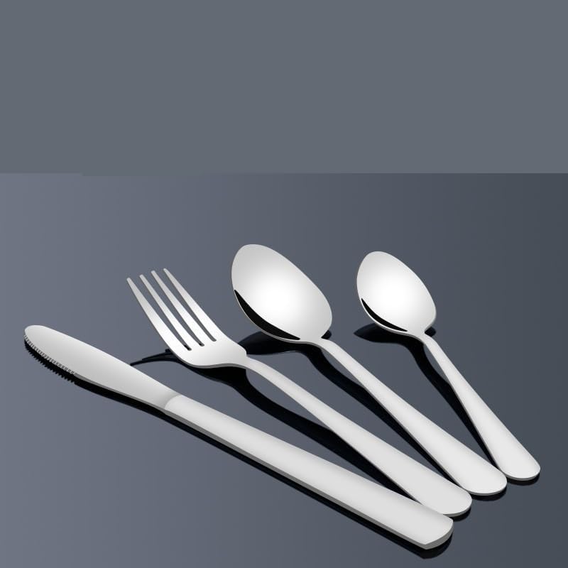 Silverware Flatware Set, 4/16/24/32 Piece Stainless Steel Knife, Fork And Spoon Set Long Handle Thickened Steak Knife And Fork Cutlery Set (Color : Silver, Size : 4Set-16Pcs)