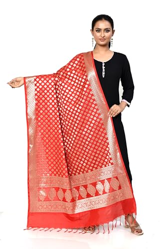 Banarasi Dupatta for Women with Polka Dot Design Gold Zari Work, Shawl Scarf Wrap Chunni