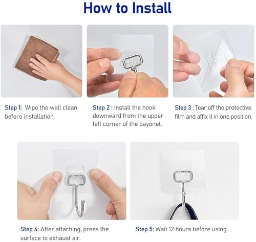 Image of 10 Pack Stainless Steel Wall Hooks Heavy Duty Adhesive Hooks for Wall Strong Hold Hanging Kitchen Accessories Items Picture Frames Clocks Photos Transparent Self Adhesive Wall Hanger No Drill