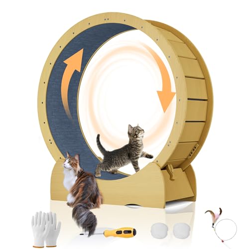 HMHKHN 45'' Cat Exercise Wheel for Indoor Cats, Cat Running Treadmill Wheel with Detachable Carpet & Toy for Running/Walking/Training, Suitable for Most Cats