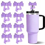 8 Pcs Bow Straw Toppers for Stanley Cup 30&40 oz, Cute Silicone Cup Covers Dustproof Spill Proof Reusable Accessories, Colorful Girly Design Compatible with 0.4 in/10mm Cups (Purple)