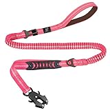 Raipult Tactical Strong Bungee Dog Leash, Pink Shock Absorbing Dog Leash with Traffic&Padded Handles, Military K9 Working Lead with Car Seatbelt for Medium Large Dogs up to 150lbs