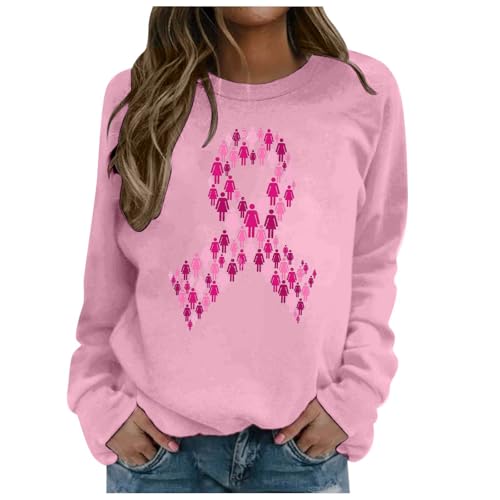Sweat-shirt femme Octobre Rose sans capuche pour la sensibilisation au cancer du sein
