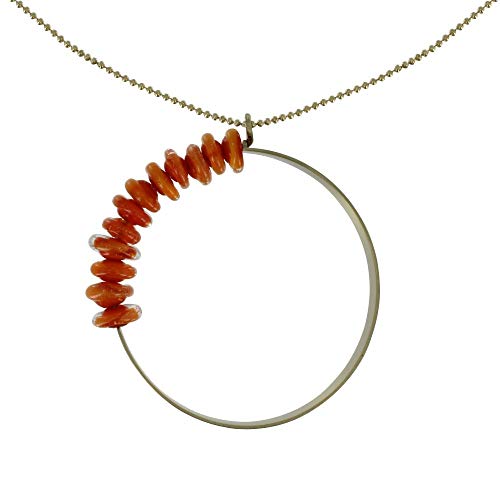 Collier laiton anneau pendentif rond disques de verre Les Poulettes Bijoux