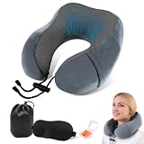 ARTREE Almohada de Viaje para Cuello Ajustable - Cojín Cervical con Sistema de Cinta Reguladora, Espuma Memoria Portátil para Avión/Coche, Incluye Funda + Bolsa (Gris Oscuro)