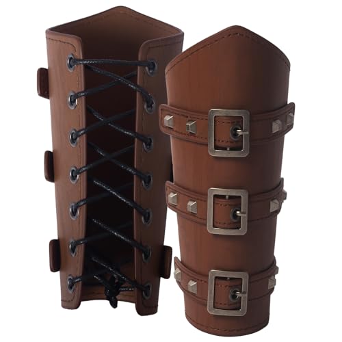 XZCYAMPF 1 Pair Leather Arm Guards Medieval Gauntlets Adjustable Leathers Arm Bracers Medieval Accessories for Theme Activity (Brown Style C)