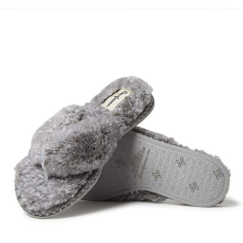 Dearfoams womens Marie Furry Thong Slipper, Grey Frost, Small US