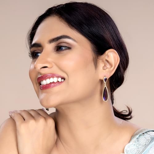 Image of Peora Crystal Studded Gold Plated Dangle Earrings Fashion Wear Stylish Jewellery Gift for Girls & Women