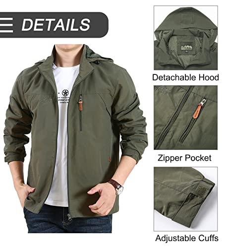 Men’s Athletic Hooded Windbreaker Lightweight Rain Windbreakers Outdoor Jacket Active Shell Jackets Watertight Raincoat Flight Jacket For Hunting Golf Green L #TOP2