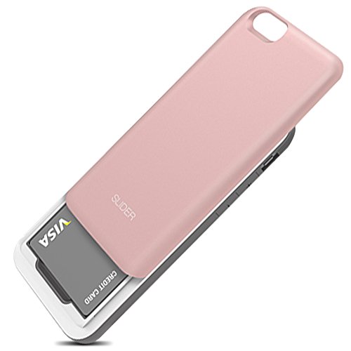 iPhone 6s / 6 Case, DesignSkin [Slider] [Sliding Card Holder Slot] Extreme Heavy Duty 3-Layer Bumper Protection Wallet Cover with Card Holder Case for iPhone 6s (2015) / iPhone 6 (2014) - Rose Gold