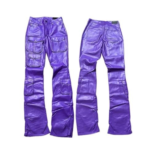 Men's PU Leather Cargo Pants Multi-Pocket Stretch Fit Streetwear Designer Wear2