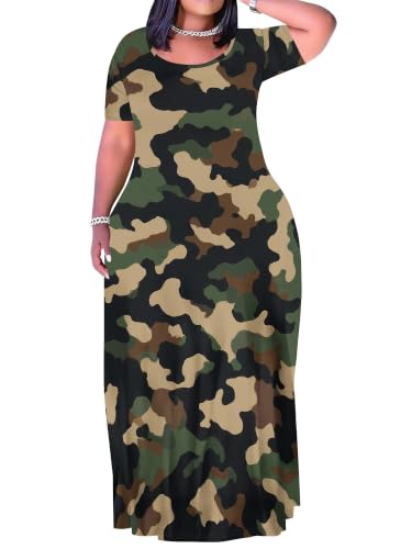 Image of SUZONANA Plus Size Dresses for Women Summer Casual Maxi Dress Short Sleeve Loose Vacation Dress