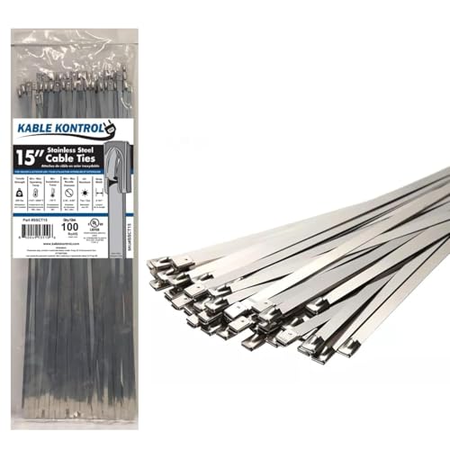 Kable Kontrol Stainless Steel Metal Zip Ties 15 Inch 100 Pcs HD 200Lbs Test