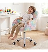 LukeAlon Kids Adjustable Desk Chair, Furry Study Chair with Swivel Base, Cute Faux Fur Reading Ch...
