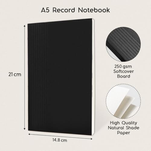 Image of Record Note Book, Nero | A5 - Dotted Grid Pages | 96 Pages - 100GSM Pages with Soft Cover | Ideal for Office, College, School, Journaling, Meeting & More