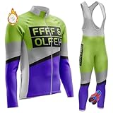 Conjunto Ropa Ciclismo Hombre Invierno,Maillot Ciclista Manga Larga,Completa de Traje Bicicleta Polar Térmico,Camiseta MTB Ciclo y Pantalones Tirantes con 9D Acolchado De Gel (T6,M)