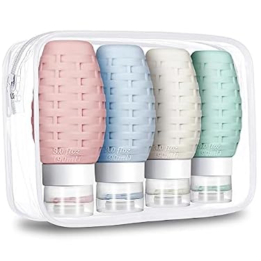 AMAZON - TARJODGY Travel Size Bottles for Toiletries, Tsa Approved 3oz Silicone Travel Containers Set Leak Proof Refillable BPA Free Travel Accessories with Clear Bag for Liquids Shampoo Conditioner Lotion