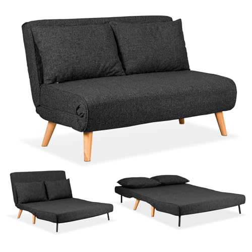 EVERGREENWEB – Sofa Cama 2 plazas, Sillón Cama Convertible | Butaca de Salon con colchón una Plaza y Media y Almohada Acolchada | Sofá Click-clack con Patas de Madera | FOLDY 120, Antracita
