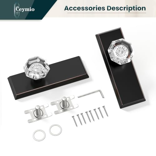 Image of Antique Crystal Dummy Door Knobs Interior, 2 Pack, Oil Rubbed Bronze | Zinc Alloy & Crystal Glass Knob, Non-Turning Single Side Vintage Classic Door Knob for Bifold Hallway Interior Doors