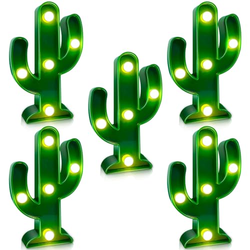 TURNMEON 5 Piece Cactus Decor LED Cactus Night Light, Fiesta Mexican Party Decor, Green Cute Table Lamps for Kid's Room, Bedroom Home Decor (4.72 x 2.76 Inch)