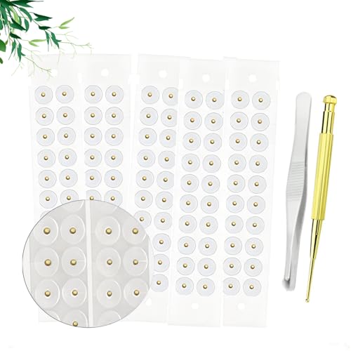 VBXBKC 耳つぼジュエリー 100粒 耳ツボシール 粒タイプ 耳つぼシール 金粒 金属アレルギー対応 耳ツボジュエリー チタン ジュエリー 耳ツボジュエリーシール ピンセットとツボ確認棒付き