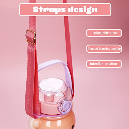 Water Bottle Bear Smile Large Water Bottles With Straw And Strap For Kids School Sports Daily Life Milk Tea Juice Travel Drinking Bottled Water Cute Portable Leakproof (Brown) #TOP6