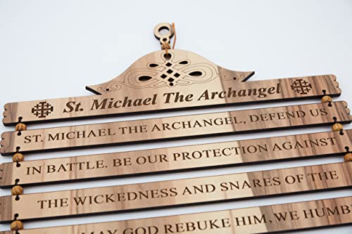 Handcrafted ‘St. Michael The Archangel’ Prayer Plaque (16.5 Inch/English), Wall Hanging Art Décor With Laser Engraving On Wooden Blocks, From The City Of Truth, Jerusalem #TOP2