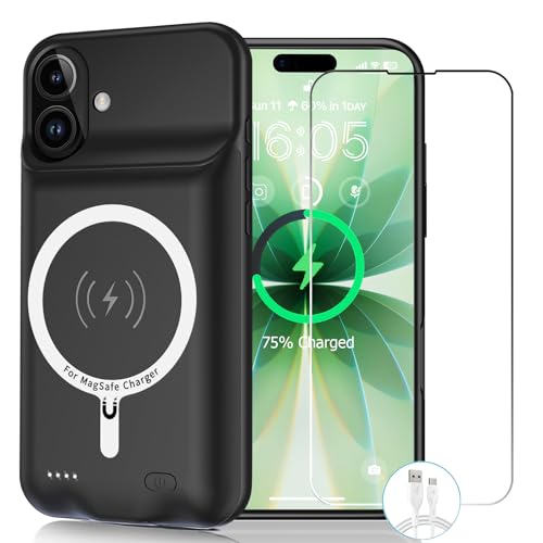 Wireless Charging Case for iPhone 17 10000mAh High Capacity Portable Rechargeable Protective Extended Battery Case Qi Wireless Charging with iPhone 17(6.3 inch) Extended Battery Charger Case (Black)