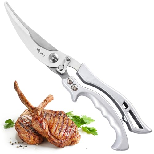 Mijova Küchengeflügelschere, scharfe Hühnerknochenschere aus Edelstahl mit Sicherheitsverschluss und Federmechanismus zum Schneiden von Fleisch, Hühnerknochen, Fisch und Gemüse. (MJ2)