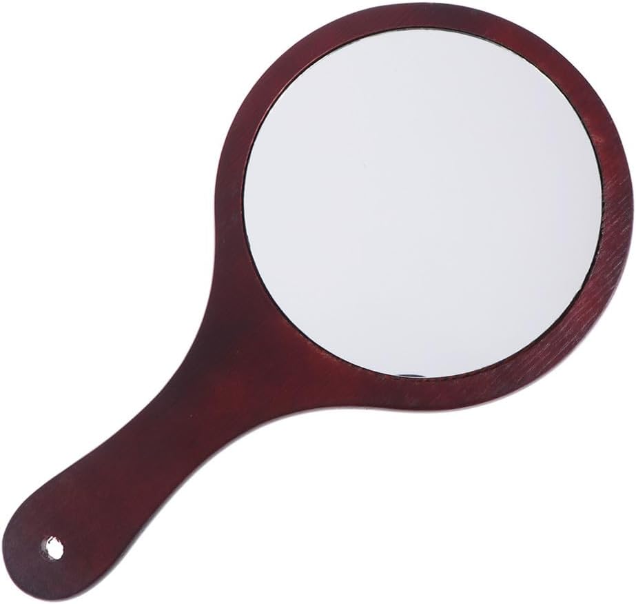 Handheld Wooden Frame Makeup Mirror with Handle, Reflection Without Distortion, Elegant Coffee Color Portable Cosmetic Mirror, Can be Hung on Wall for Travel and Vanity Use