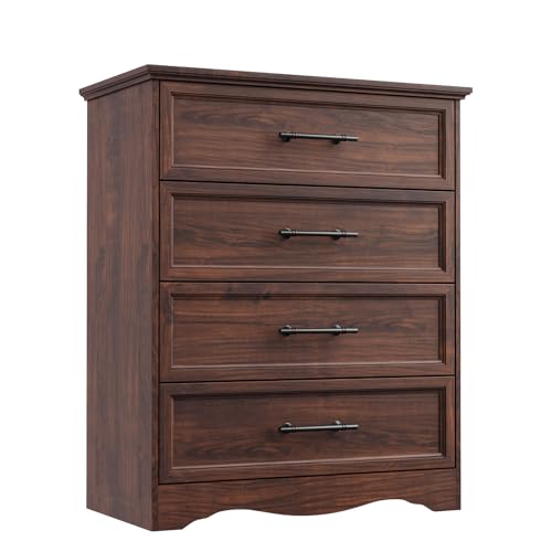 Walnut Dresser for Bedroom, Farmhouse 36" Tall 4 Drawer Chest