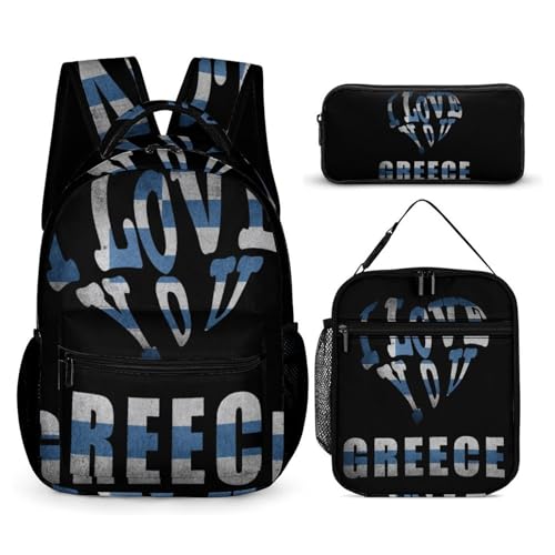 Greeks Love Greece Backpack Shoulder Bags Lunch Bag Pencil Case Box 3 Set Daypack Cute