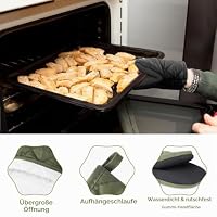 AUAUY 1 Paar Ofenhandschuhe, Topflappen Handschuh, Hitzebeständige Küchen Ofenhandschuhe für 220°C/428°F, Baumwolle rutschfeste Griffflächen und Handschuhe zum Aufhängen, Backen, Grillen (Armeegrün) – Ansicht 3