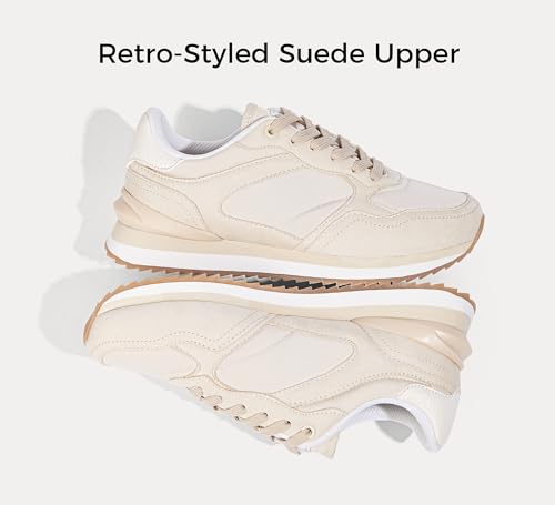 Image of LUCKY STEP Women's Platform Fashion Sneakers Suede Colorful Colorblock Stylish Retro Casual Neutral Tennis Running Footwear Walking Shoes