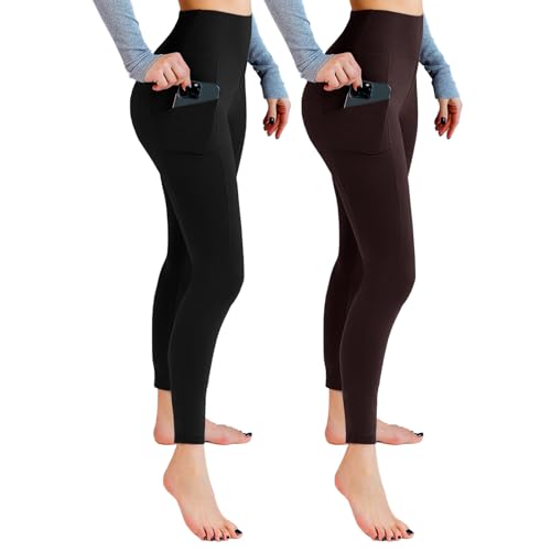 2er Pack Sport Leggings Damen High Waist Sporthose Damen Mit Taschen Gym Leggings Blickdicht für Sport Yoga