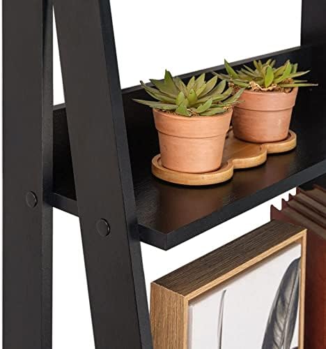 Madesa 5-Tier Ladder Shelf with Storage Space, Open Etagere Bookcase and Bookshelf, Wooden, 135 H x 38 D x 61 L cm - Black