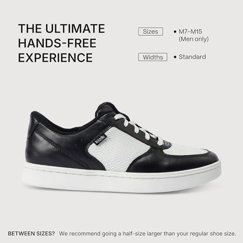 Image of Kizik Hands Free Shoes for Men: Oslo - Durable Full Grain Leather, Breathable Mesh, Easy to Clean, Convenient Everyday Slip on Sneakers for Walking - Black /White M4.5