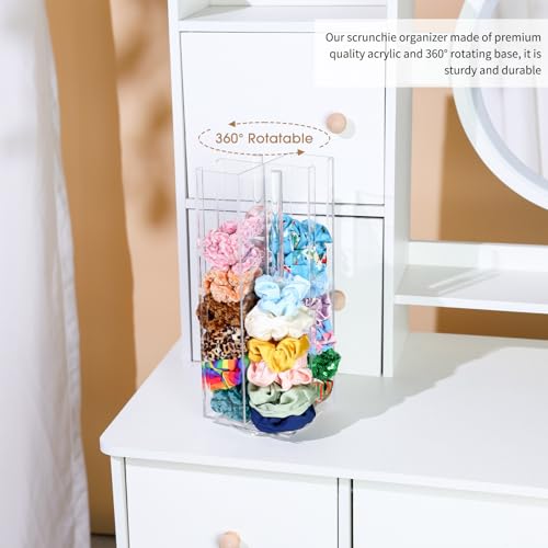 MOFASVIGI Acryl-Haargummi Halter，Haarspangen Aufbewahrung, 360° Drehbarer Haargummi Ständer für Haargummis, 4-Stufiger Haarklammer Organizer für Armbänder, Armreifen und Uhren, 28 x 11 x 11 cm