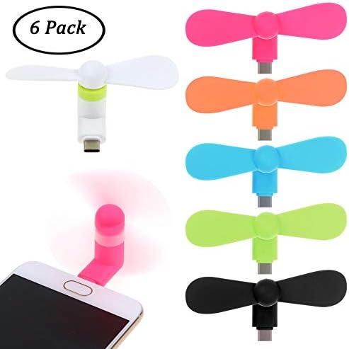 SIMUR Mini USB Mobile Phone Fan,Simuer 6 Pack Portable Cooling Fans Cooler OTG Rotating Fan for Samsung Huawei Google LG and Other Type-C Smartphones