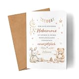 Kiddle-Design Personalisierte Hebammen Dankeskarte Faltkarte mit Name, Geburtshelferin Geschenk, Abschiedskarte für Hebamme, individuelle Grußkarte zum Dank