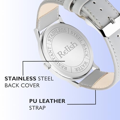 Image of Relish Watch for Men & Boys with Grey & Black PU Leather Strap, Quartz Analog Wrist Watch