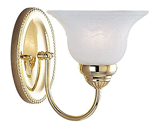 Image of Livex Lighting 1531-02 Edgemont Single Wall Sconce, Polished Brass | Dimensions: 7 x 8.75 x 8; White Alabaster Glass