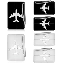 Radar Shop Maletas QeeFop Etiquetas para Equipaje 6 Piezas Etiquetas de Identificación de Aluminio, Maleta Etiquetas de Metal con Anillos de Acero Placa para Nombre, para Viajes, Equipaje Facturado (Negro, Plata)