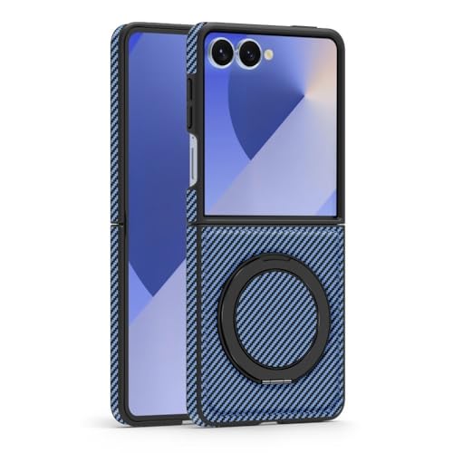 Support rotatif pour coque Galaxy Z Flip 6 magnétique en cuir bleu pic