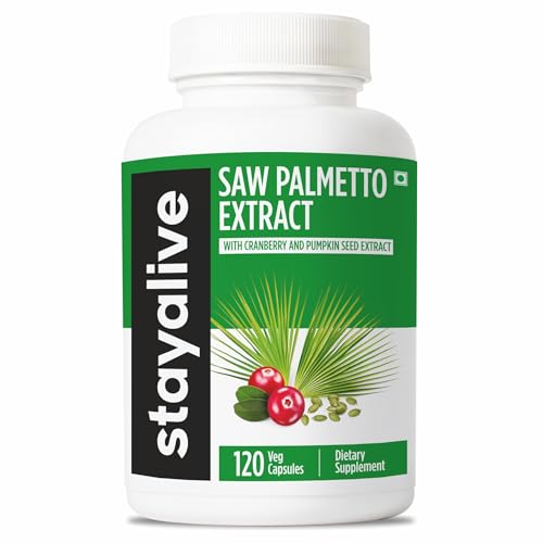 Image of STAY ALIVE Saw Palmetto Extract Capsules w /Cranberry & Pumpkin Seed Oil, 120 Vegan Pills, Extra Strength Saw Palmetto for Men and Women, Non-GMO, Gluten-Free Pumpkin Seed Supplement