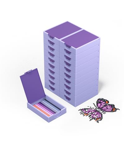 Image of CATEARED 2-in-1 Diamond Art Storage Containers,Anti-static Diamond Art Trays With Lids Diamond Art Accessories, 2-in-1 Storage, Bead Storage & Line-Up, Box Package (Light Violet, 20 piece Tray Kit)
