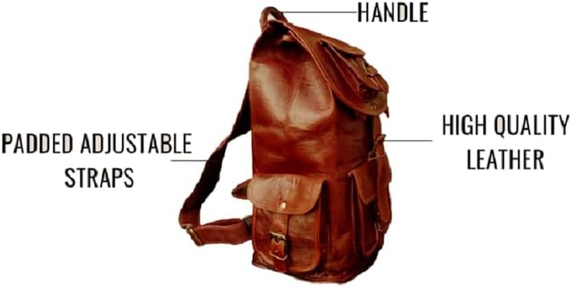 Jaald 21" Brown Leather Laptop Backpack Vintage Rucksack Travel Mochila Knapsack - Image 7