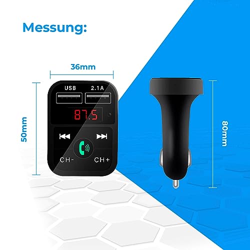 NK Bluetooth V5.0 FM Transmitter für Auto und LKW 12/24V - Freisprecheinrichtung, Musikplayer +EDR, Radioempfänger Adapter, Dual USB Schnellladung 2.1A, NK-FM2102