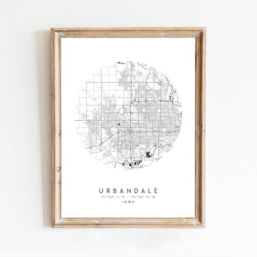 Modern B&W Poster of Urbandale Iowa Ia | 11x17 12x18 16x24 24x36 Unframed Print Wall Art | Minimalism Hometown City Traveler Gift | Minimalist Home Office Decor 4